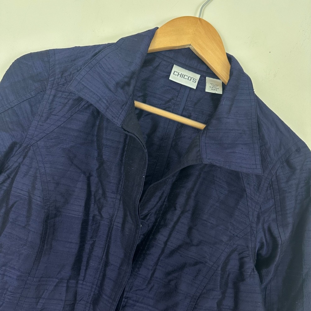 Chico's Vintage Jacket Purple Textured Silk Long Sleeve Button Front Womens 8